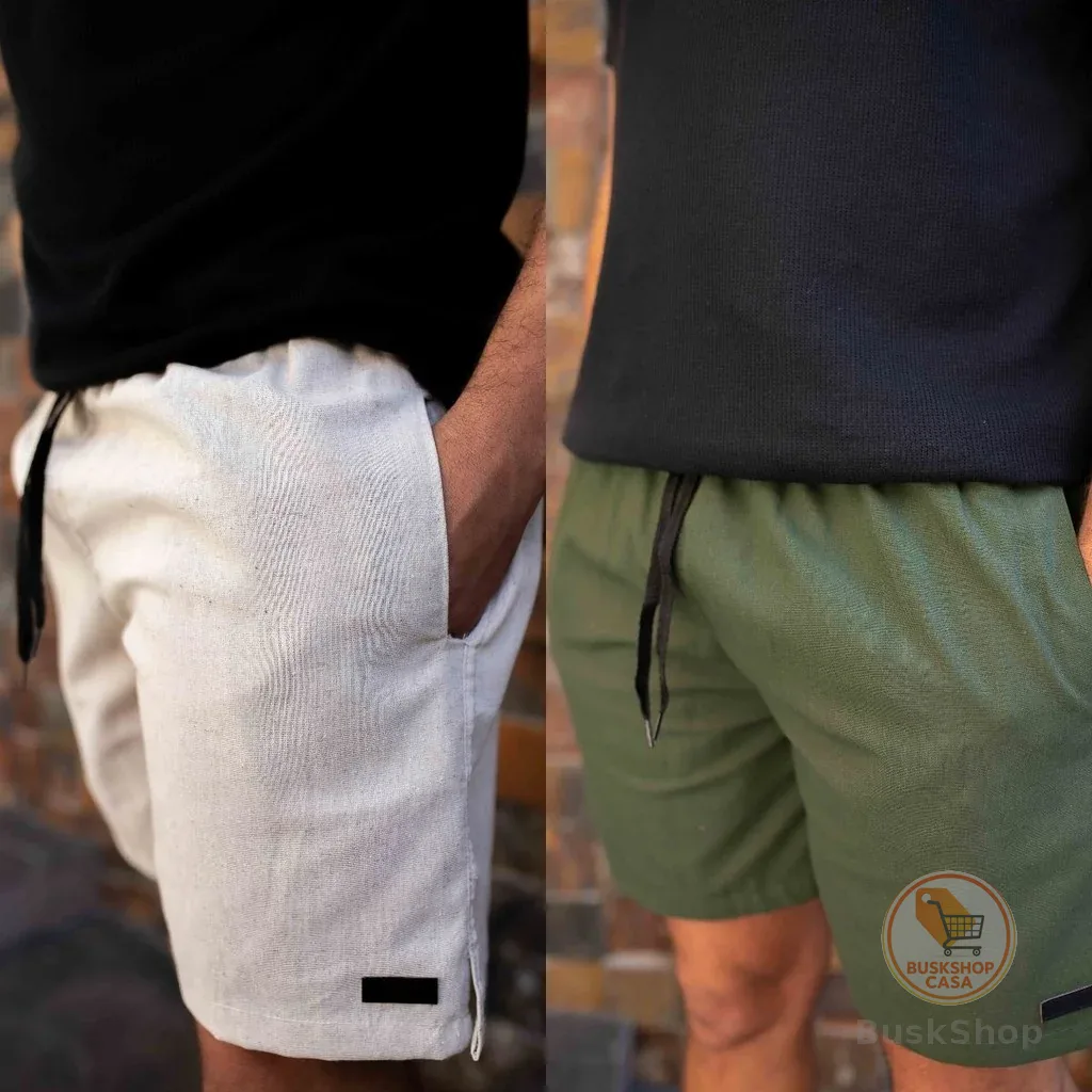 Kit 2 Short Linho Masculino Com Bolso Faca Discreto