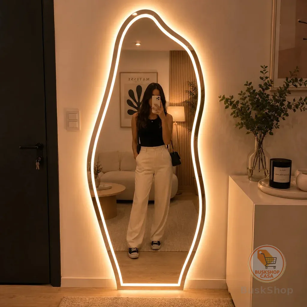 Espelho Grande Com Led 3 Cores e Botão Touch Jateado 90x40 Banheiro Quarto Sala Entrega Rapida