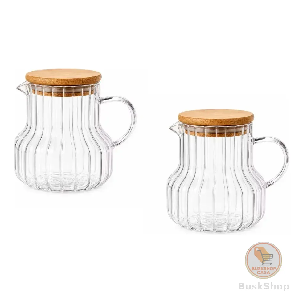 Kit 2 Jarras Vidro Borossilicato Tampa Bambu Classic 620 Ml Transparente