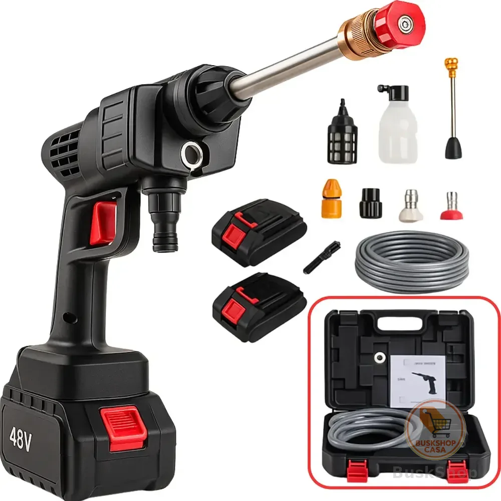 Lavadora Lava Jato Portátil Alta Pressão 2 Baterias Recarregáveis 48v Sem Fio Maleta Preto 50 Hz X 60 Hz