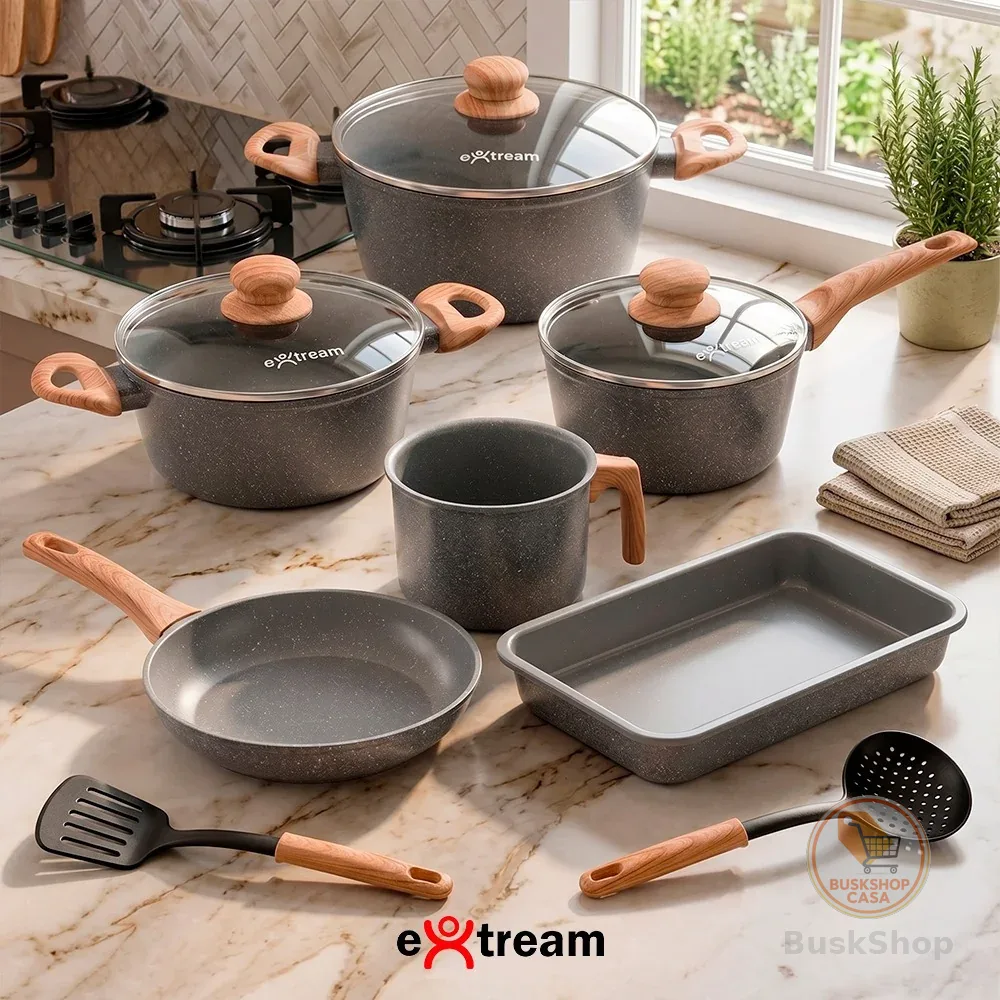 Jogo de Panelas Revestimento Ceramica Indução 8 peças Extream Hakone Gray Light