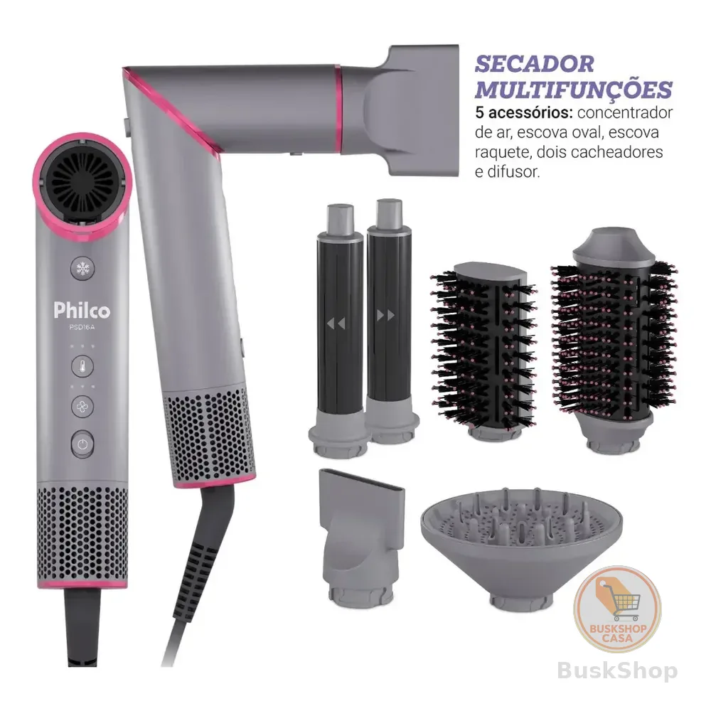 Secador de Cabelos Philco Motor BLDC 6 acessórios Fast Dry 1450W PSD16A 127v