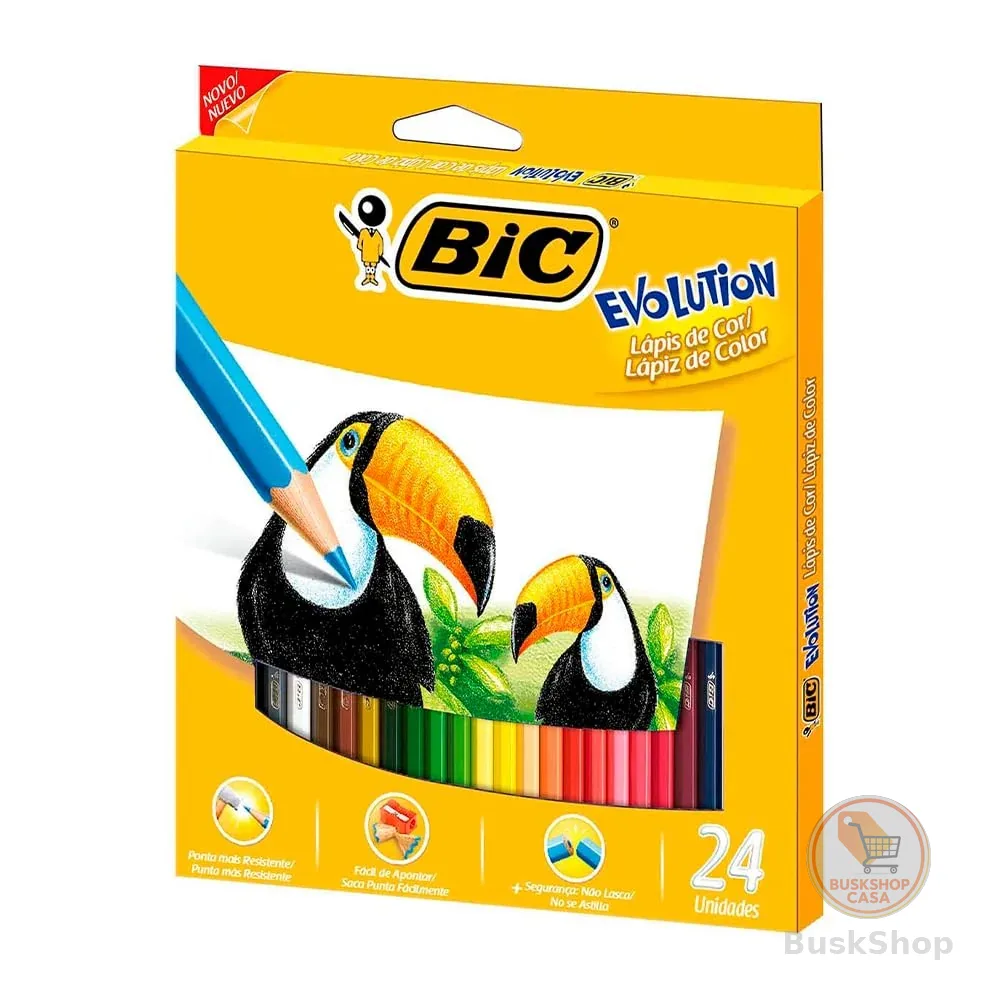 BIC, Lápis de Cor Sextavado, Evolution, 24 Cores