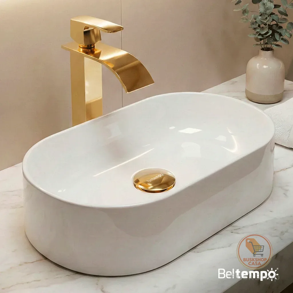 Cuba Pia de Apoio Sobrepor Oval 43x25 Branca Banheiro Lavabo Beltempo BT-2030