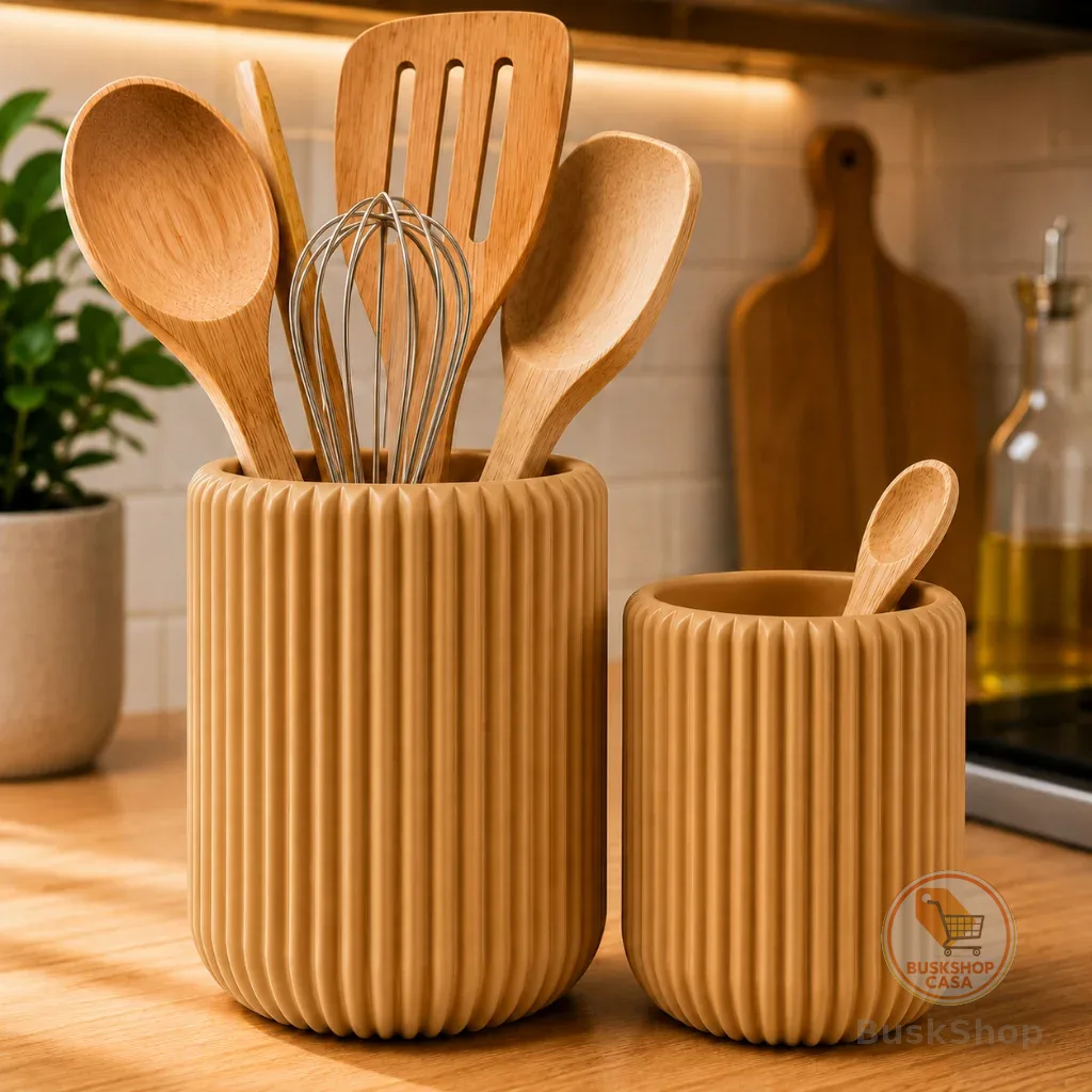 Organizador de Cozinha Porta Utensílios Canelado Pote Bancada Pia Talheres Banheiro Escritório
