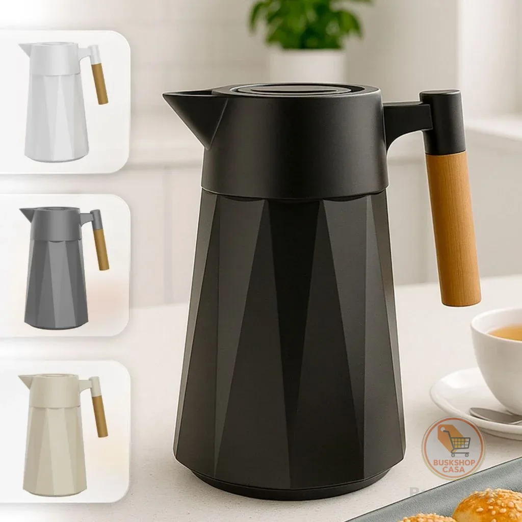 Garrafa Térmica Prisma 950 ml Para Chás/Café  Design Moderno Cabo Madeira