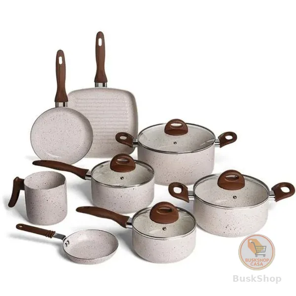Jogo de Panelas Brinox Antiaderente Ceramic Life 8 Peças Smart Plus Vanilla