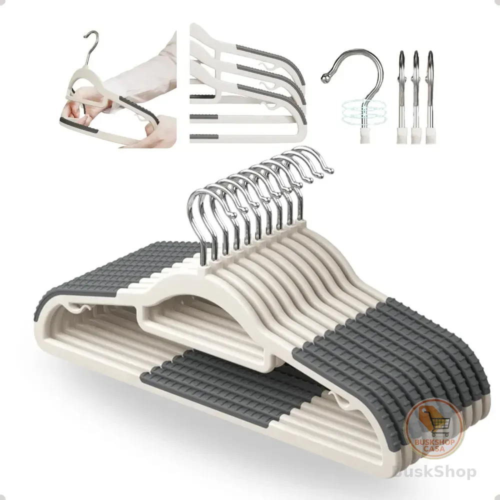 Kit 10 Cabides Antideslizante Abs Reforçado Premium Slim Branco