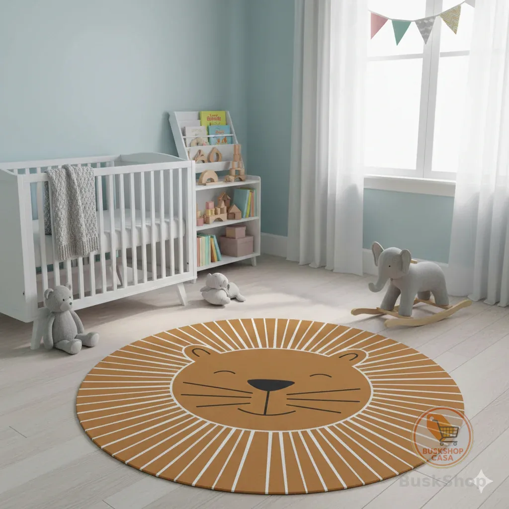 Tapete Infantil Decorativo, Redondo, 1,20m - Leão Safari