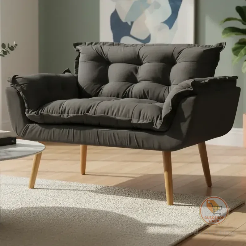 Namoradeira Decorativa Confortável Para Sala Recepção Manicure Consultório Escritório Suede Preto