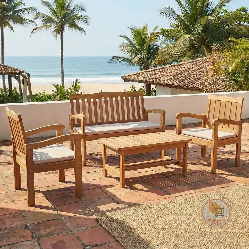 Conjunto Para Jardim De Madeira Eucalipto 4 Peças Estofado