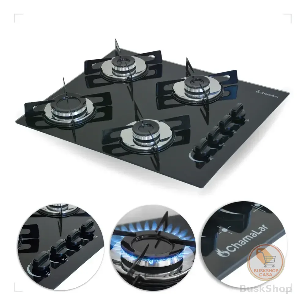 Fogão Cooktop Gás 4 Bocas Ultra Chama 127v/220v Preto