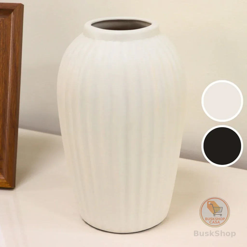 Vaso Canelado Em Cerâmica Grande Decoração Sofisticada Para Sala Painel Rack Aparador