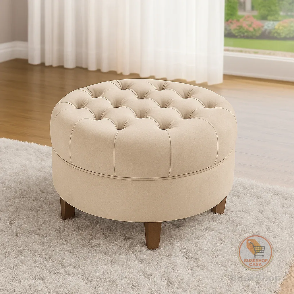 Puff Redondo Capitonê Amsterdã Decorativo Moderno Suede Para Sala Estar Quarto  - AV
