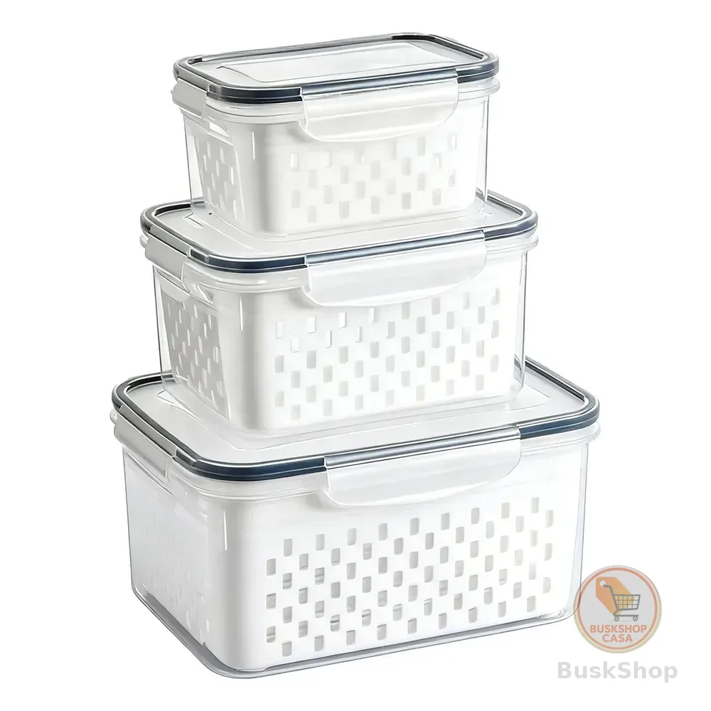 Kit 3 Organizadores Geladeira Alimentos Vegetais Com Tampas Branco
