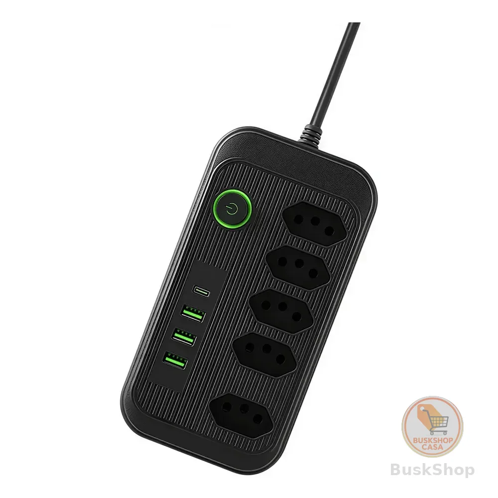 Extensão 5 Tomadas E 3 Usb 1 Pd Led Bivolt Power 110v/220v