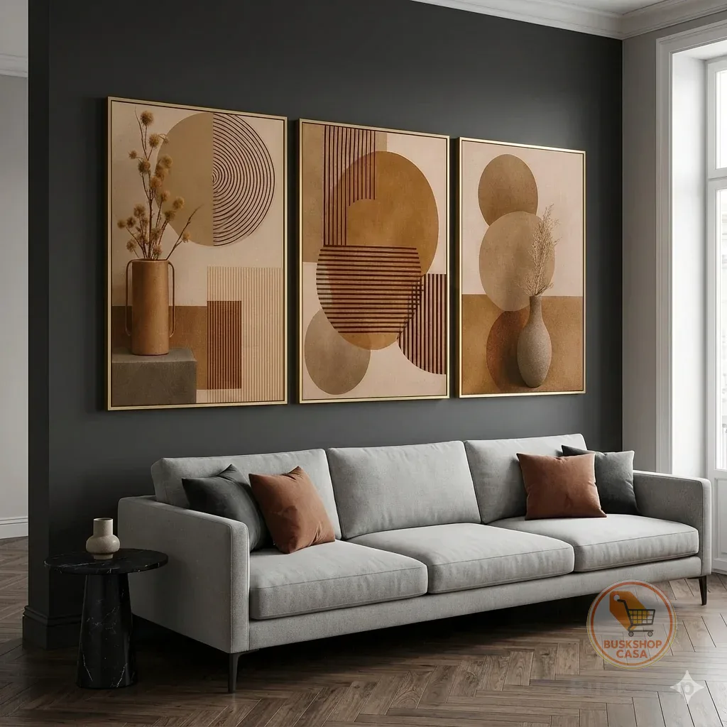 Trio Quadros Grande Moldura 50x70 Cm Geométricos Moderno