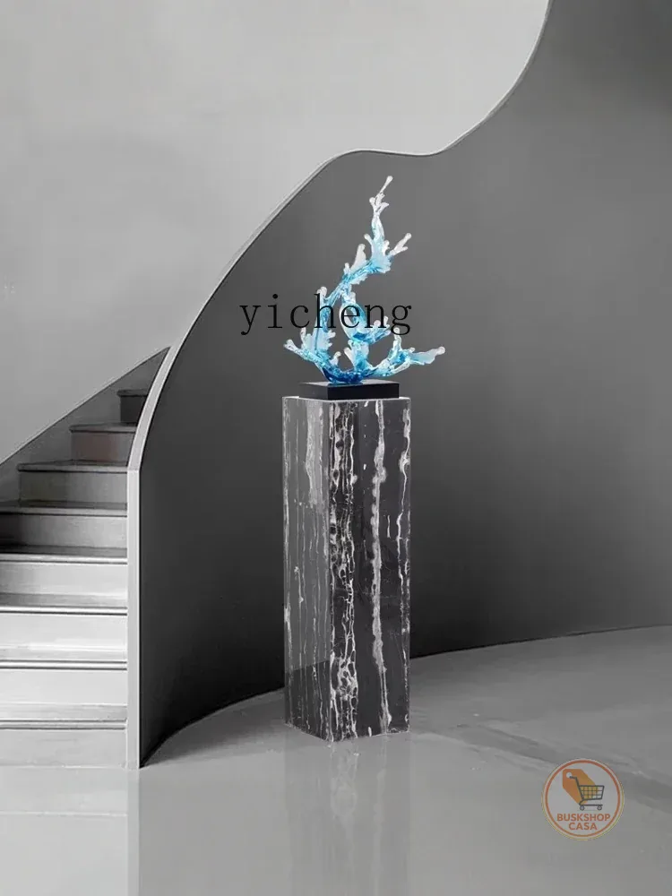 Base de mármore r5.13, pedestal de pedra quadrado, escultura de entrada, estante decorativa para sala de estar, suporte para flores, mesa lateral de sofá