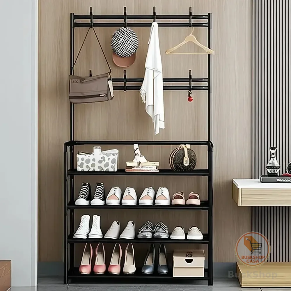 Vittak Sapateira Organizador Vertical Cabideiro Roupa Prateleiras Sapatos Bolsa Multiuso Cor Preto