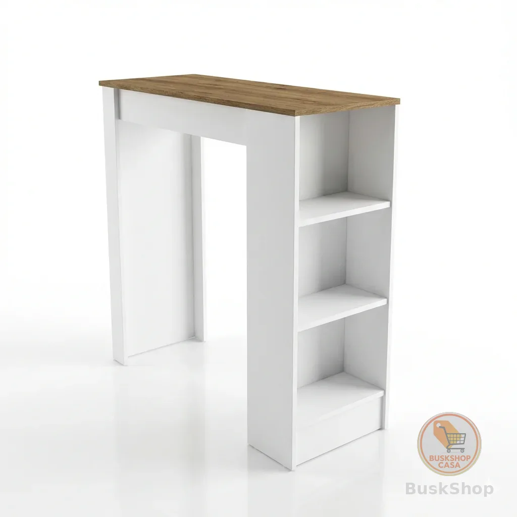 Bancada de Cozinha Ilha Gourmet Americana 2 Prateleiras 90cm Linha Bologna Branco/Mel - Mademovel