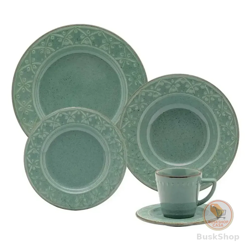 Aparelho De Jantar 20 Peças Mendi Malaquita Oxford Verde Liso Com Textura