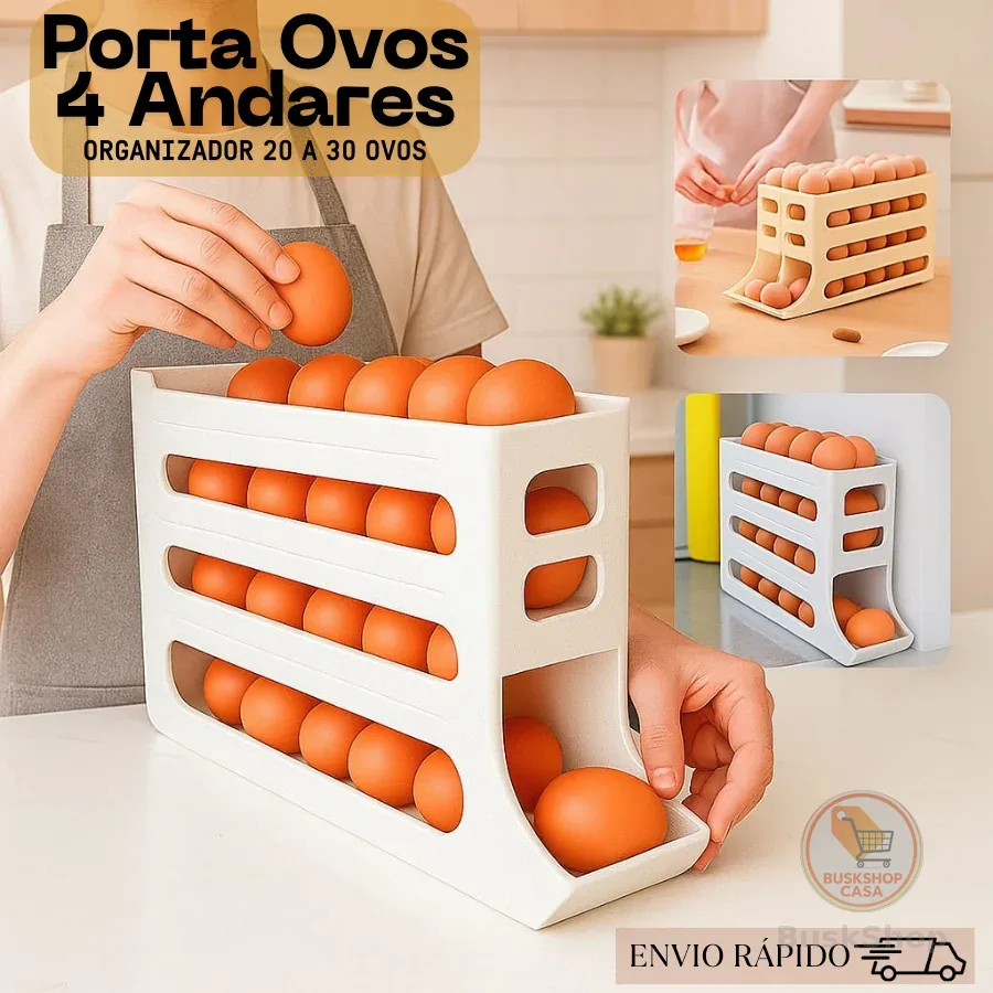 Porta Ovos 4 Andares Rolante em Plástico para Geladeira Organizador 20 a 30 Ovos