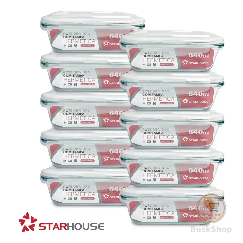 Kit 10 Potes Herméticos Vidro 640ml Starhouse Marmita Forno Micro-ondas