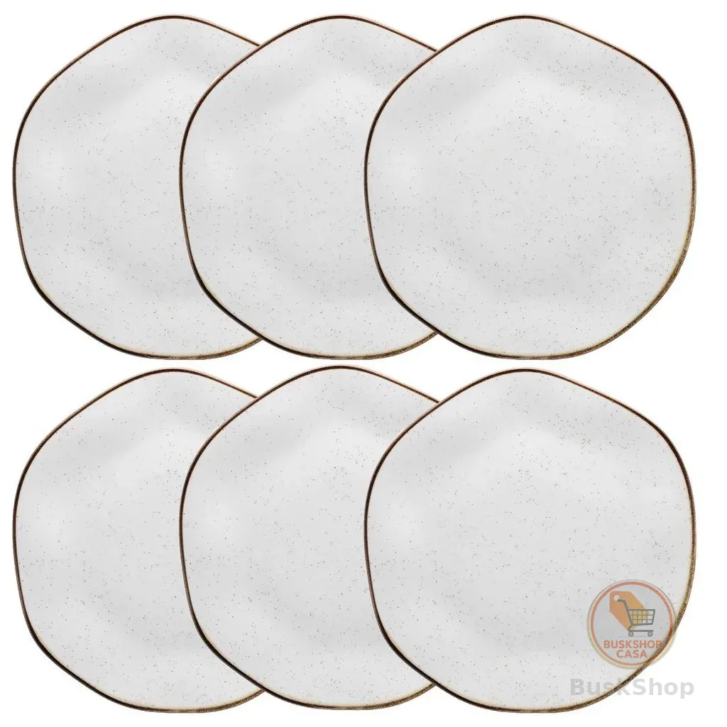 Kit Jogo 6 Pratos Rasos Oxford Ryo Maresia Porcelana 27,5 cm