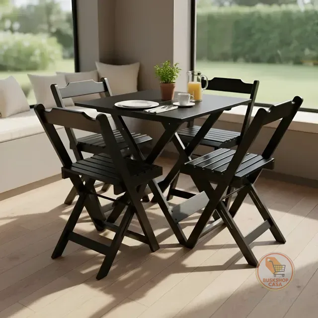 Mesa Quadrada 70x70 Cm Passa Perto Mais 4 Cadeiras Madeira