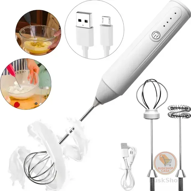 Mixer Portátil Recarregável Usb Batedor Fuê Aço Inox 2 Em 1