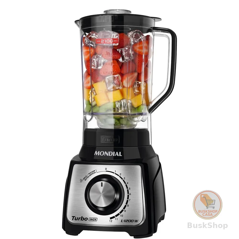 MONDIAL Liquidificador Turbo, Preto/Inox 1200W 110V