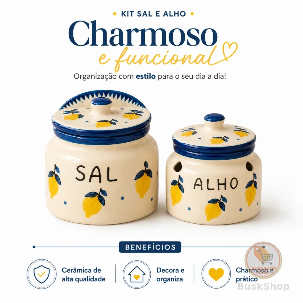 Porta Alho E Saleiro Cerâmica Artesanal E Organizador Decorativo Presente Para Cozinha Bancada Mesa.