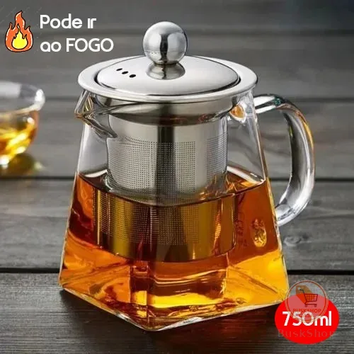 Chaleira Bule Vidro Infusora De Inox Direto Ao Fogo 750ml