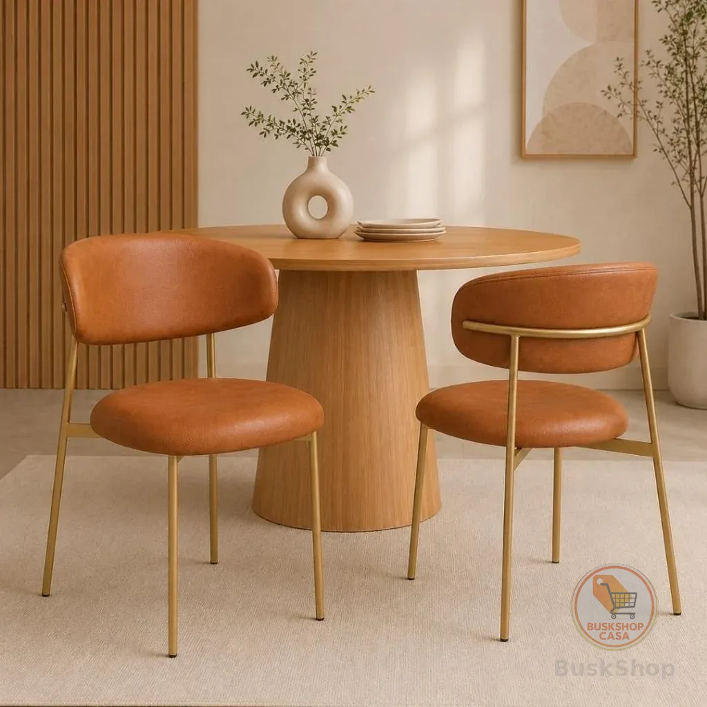 Kit 2 Cadeira Elegante Moderna Orgânica em Courino Premium Luxo Confortável Resistente Sala de Jantar Cozinha