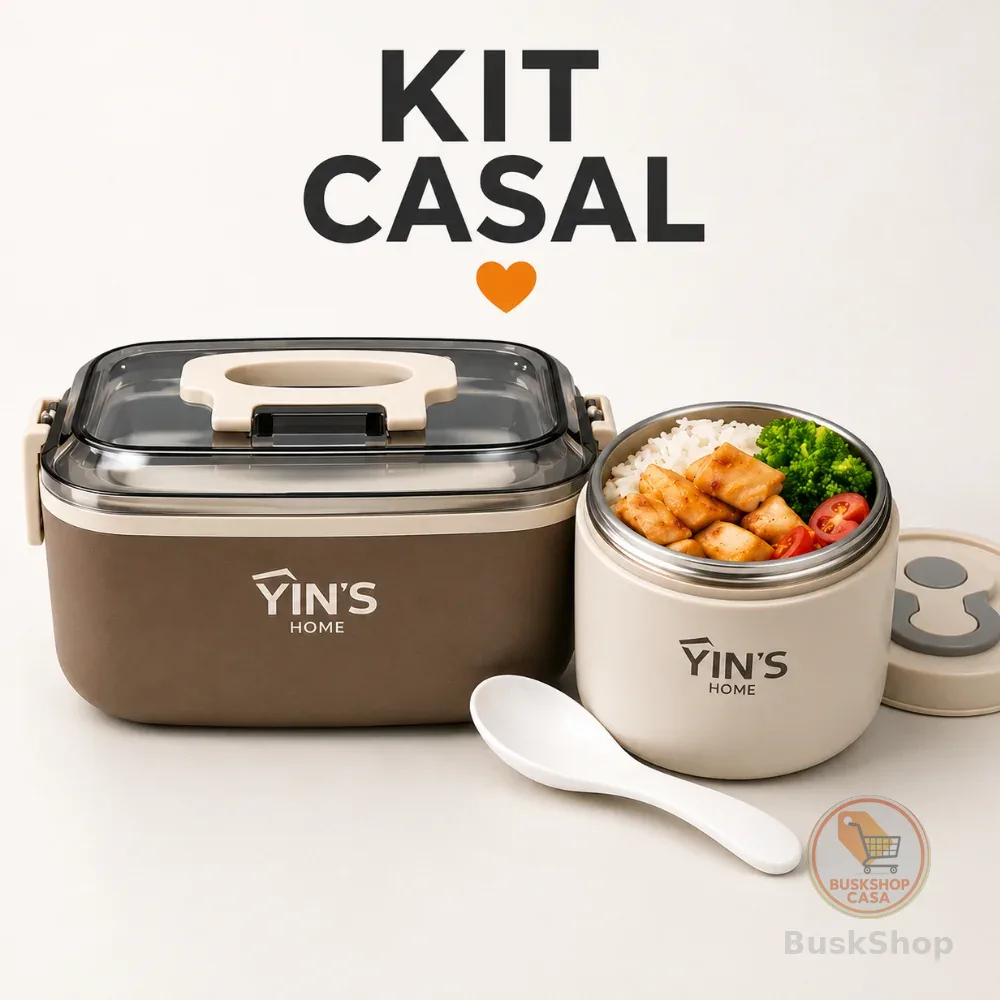 Kit Marmita Casal Inox 1000ml + 600ml Lancheira Térmica Portátil Trabalho Academia
