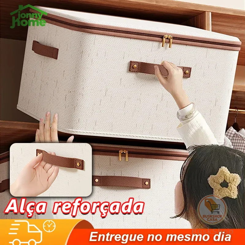 Caixa de armazenamento de 56L roupas de algodão cremalheira  tecido cesta dobrável quarto