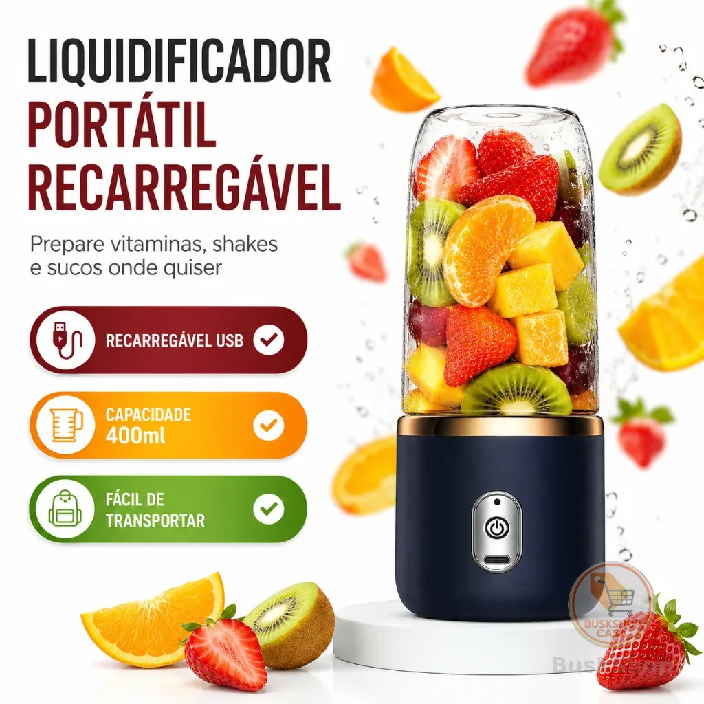 Mini Liquidificador Portátil 400ml Recarregável USB para Vitaminas e Smoothies