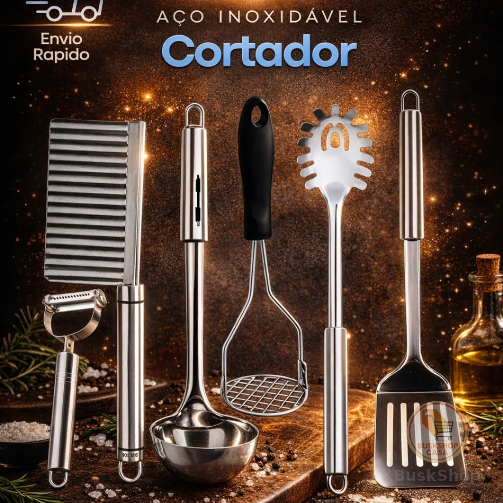 kit Utilidades Domestiscas 6 Peças de Utesilios Para sua Cozinha Ainda Mais Completa Material Inox