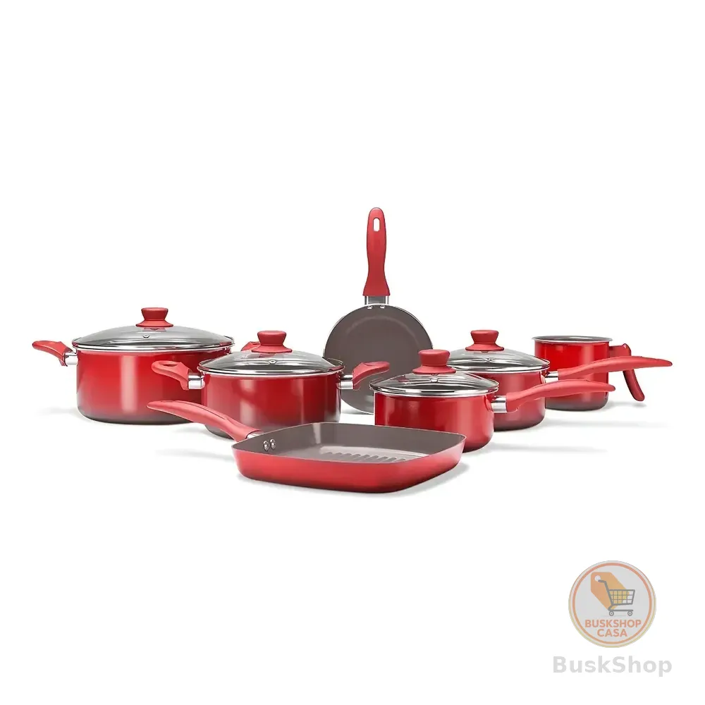 Jogo De Panelas 7 Peças Revst Cerâmico Antiaderente Brinox Vermelho