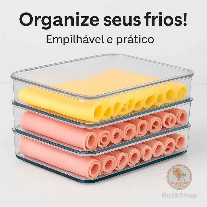Porta Frios Hermético Presunto Queijo Kit Acrílico Resistente Triplo Pote Mantimentos