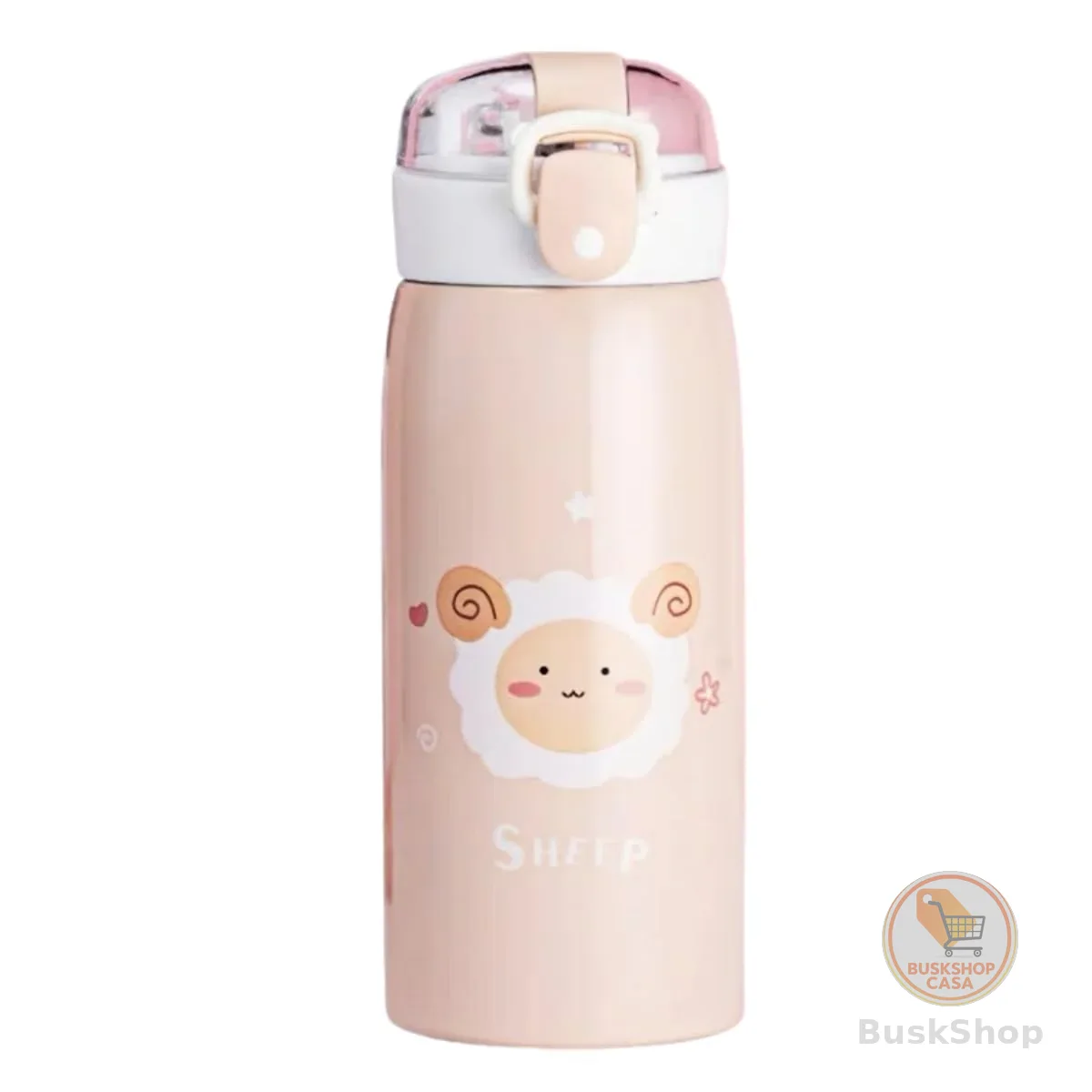 Garrafa Térmica Garrafinha Térmica Infantil Inox Canudo Trava 350 ml - Desenho Carneiro - TYDA