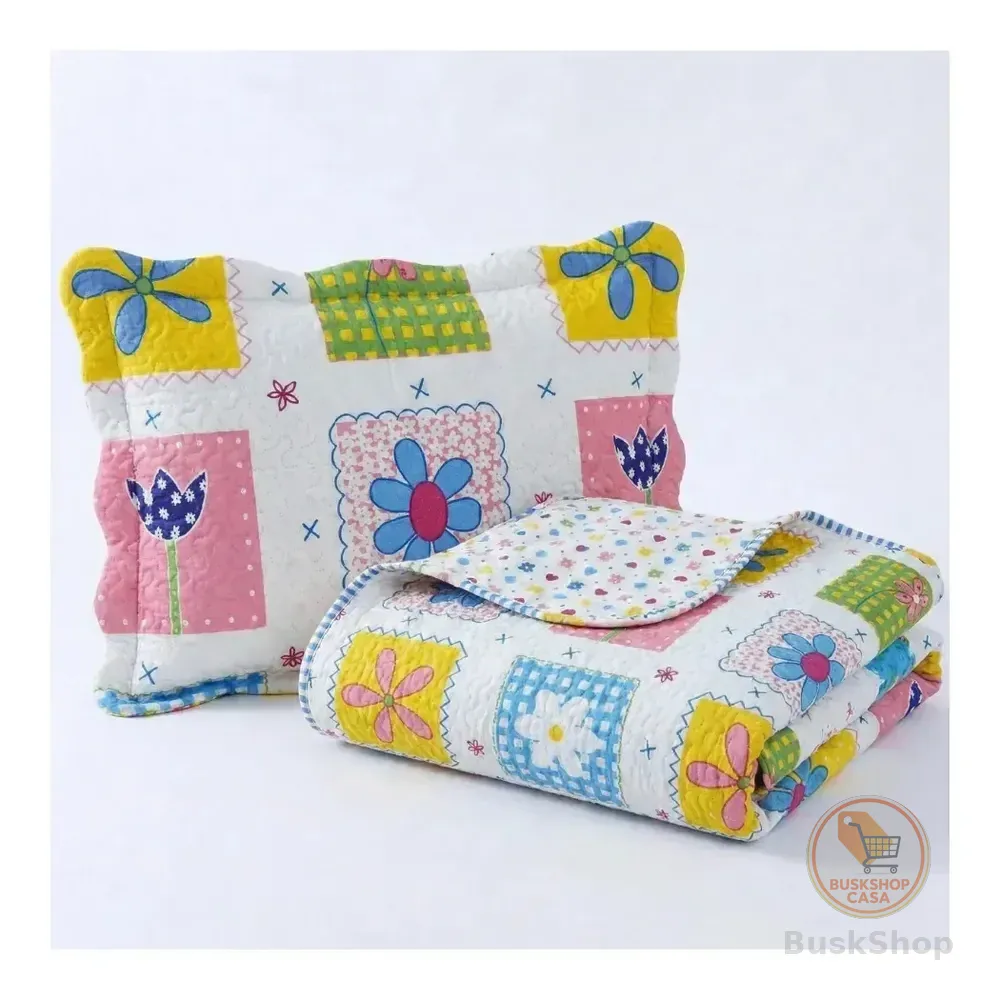 Kit Colcha Cobre Leito Infantil Solteiro Estampado 220x180cm Dupla Face 2 Peças Matelado 100% Poliéster Macio E Divertido Jardim Encantado Cozzilar