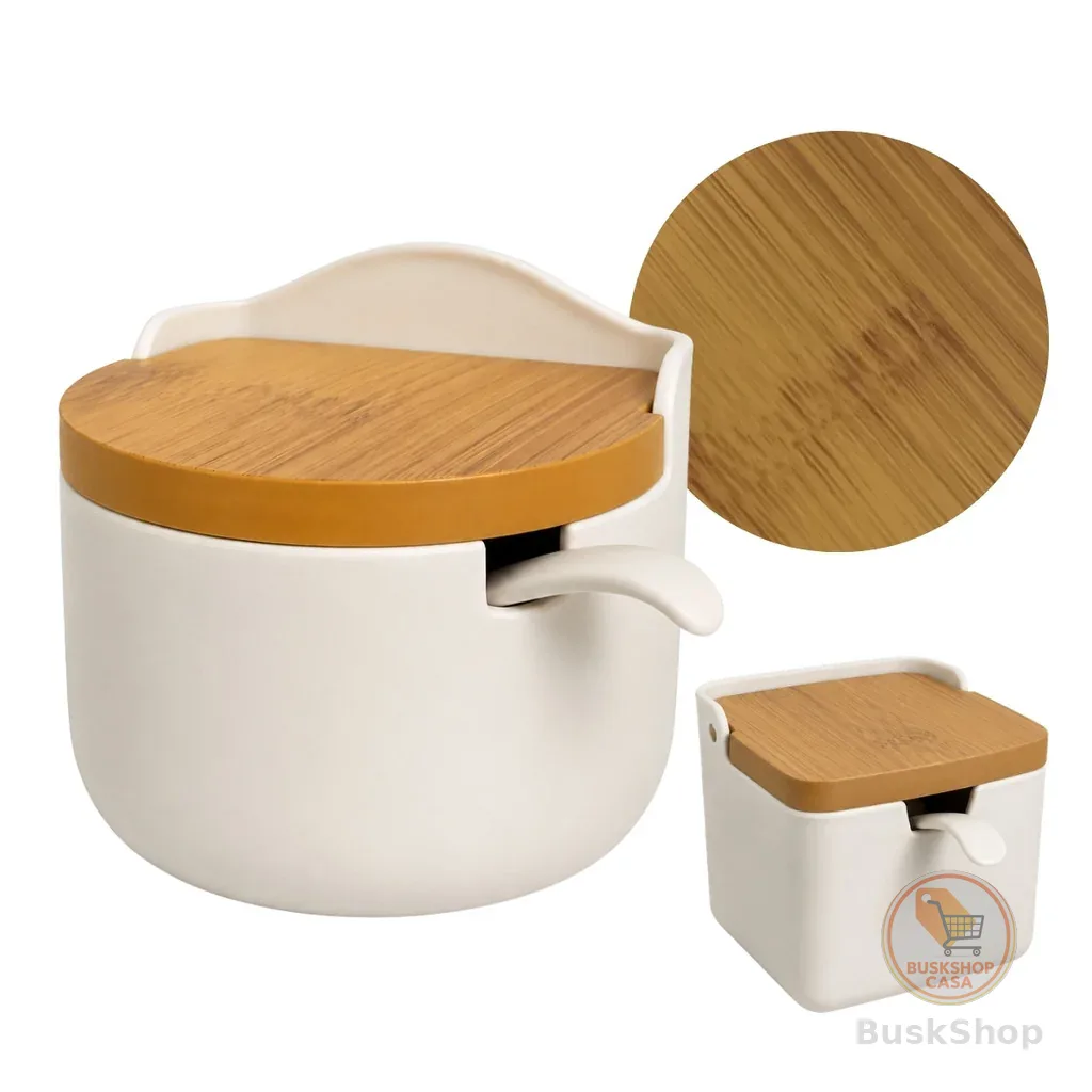 Porta Temperos Saleiro Premium em Plástico Resistente Visual Cerâmica com Colher Inclusa