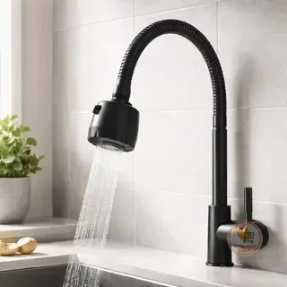 Inox Torneira  Prata/Preto Com Chuveiro Com Rotação De 360° Cozinha Luxo Parede Promoção