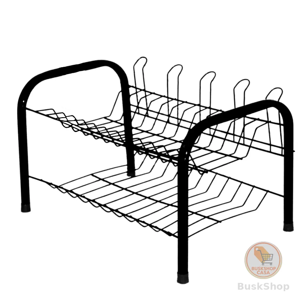 Escorredor De Louças Pratos Cozinha Duplo Cromado / Preto  Pia Porta Talher