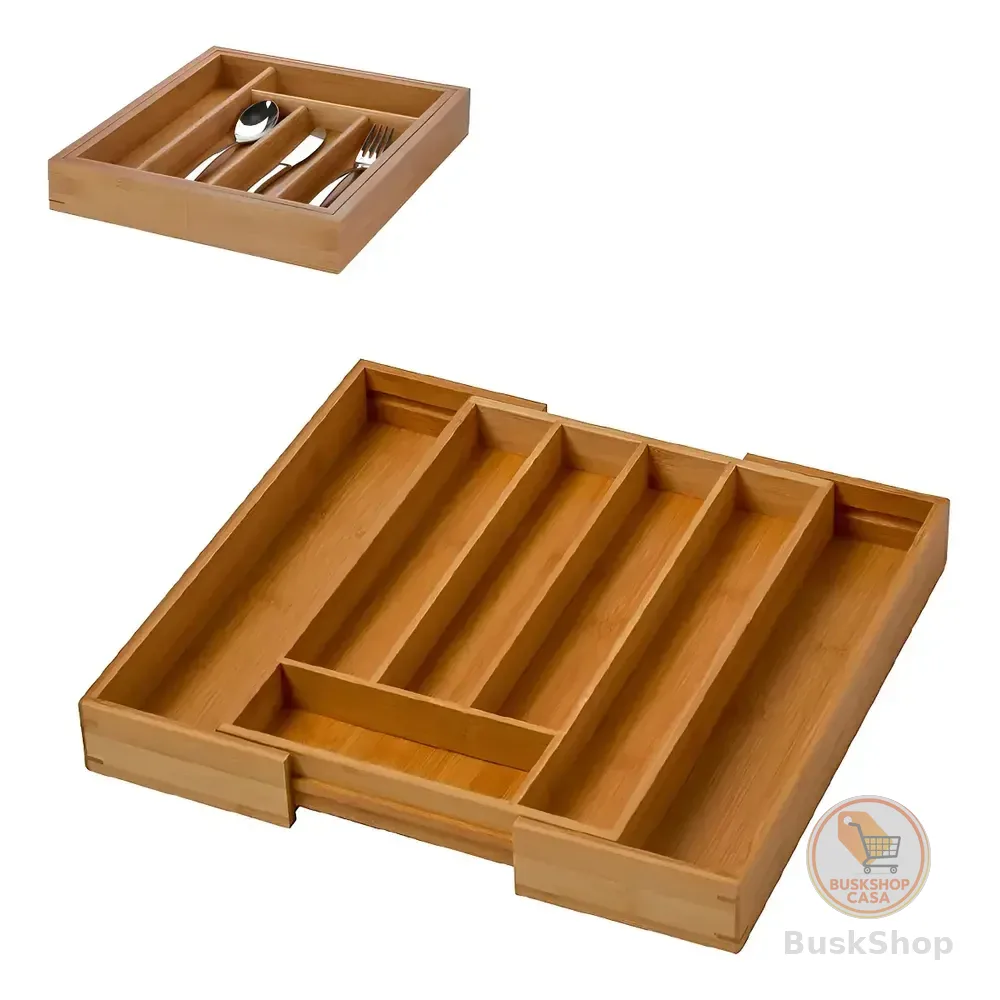 Porta Talher Extensível Organizador Bambu 7 Divisórias Facas