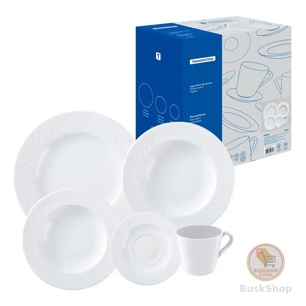 Aparelho de Jantar Ingrid em Porcelana 20 Peças Cor Branco Tramontina