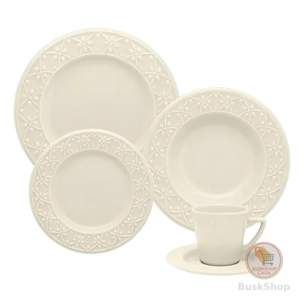 Aparelho De Jantar E Chá 30 Peças Mendi Marfim Oxford cor Branco