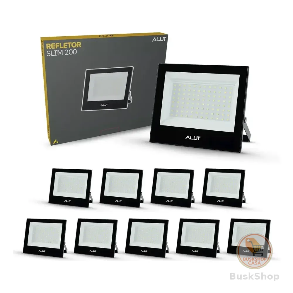 Kit 10 Refletor Led Slim Externo 200w 6500k Branco Frio Ip66 110v/220v Bivolt Preto Cod: ALUT000702-10 Alut By Avant