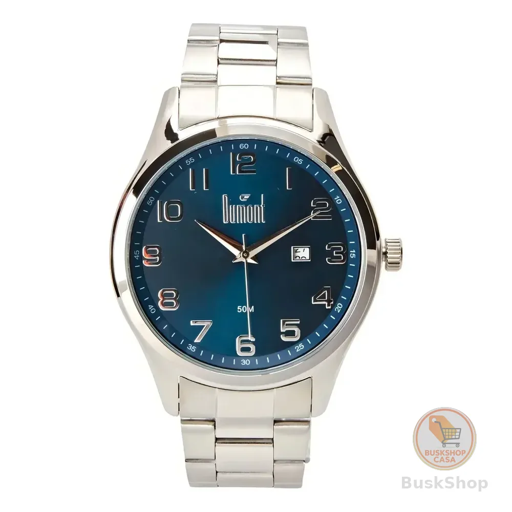 Relógio Analógico Berlim Prata E Azul Masculino Dumont Prata Preto